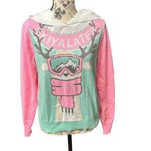 NWT Well Worn Hot Pink Ski Ya Later Hoodie Ugly Holiday Knit Pullover Sweater M.